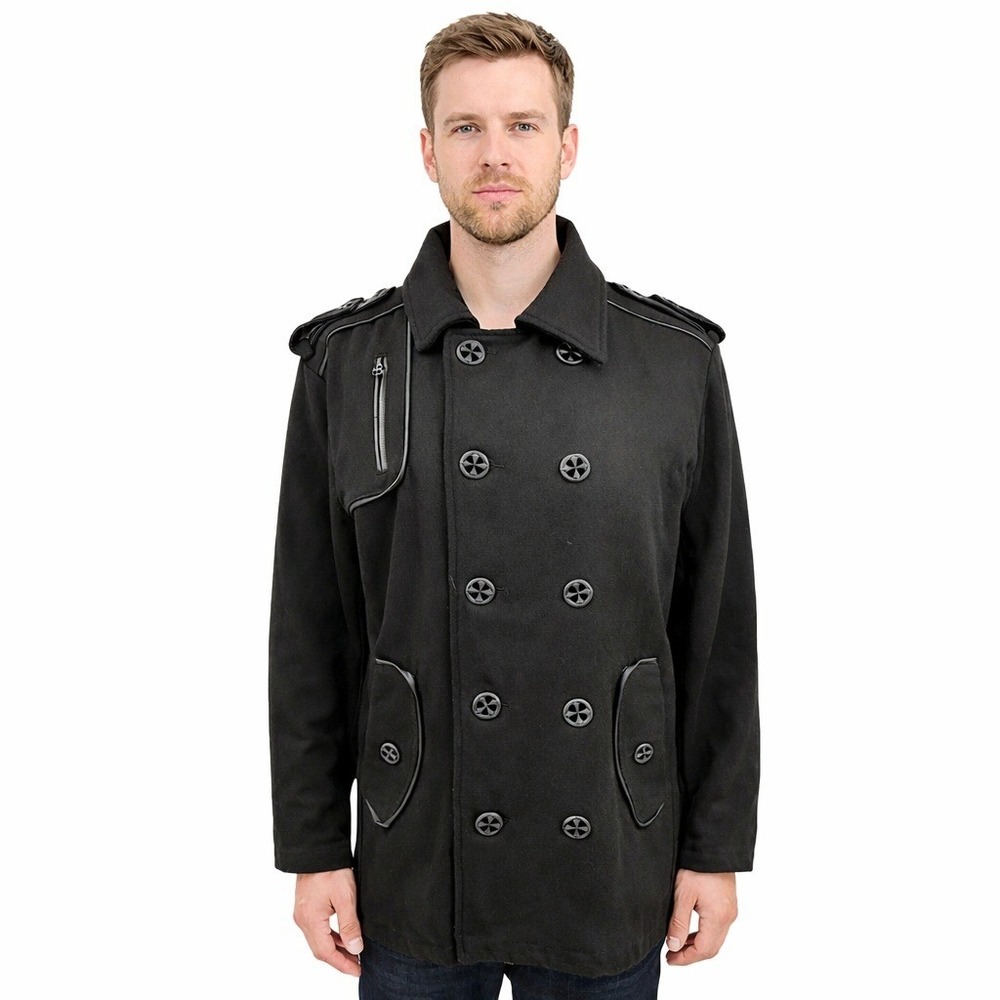 Affliction Black‎ Premium Mens Double Breasted Pea Coat Jacket Black Size Large